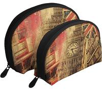 2 Pcs Cosmetic Bags Collage Icons of London Travel Makeup Bag Shell Toiletry Women Handbag