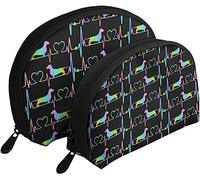 2 Pcs Cosmetic Bags Dachshund Heartbeat Lifeline Travel Makeup Bag Shell Toiletry Women Handbag