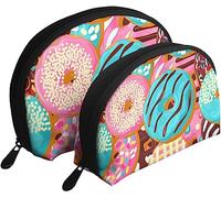 2 Pcs Cosmetic Bags Donut Pink Chocolate Blue Mint Travel Makeup Bag Shell Toiletry Women Handbag