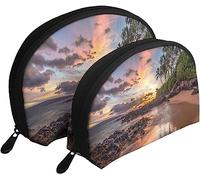 2 Pcs Cosmetic Bags Hawaiian Sunset Wonder Travel Makeup Bag Shell Toiletry Women Handbag