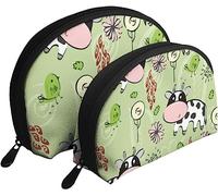 2 Pcs Cosmetic Bags Kawaii Cow Bird Art Travel Makeup Bag Shell Toiletry Women Handbag