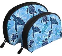 2 Pcs Cosmetic Bags Save Sea Turtle Blue Dreams Travel Makeup Bag Shell Toiletry Women Handbag