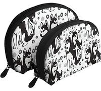 2 Pcs Cosmetic Bags Siberian Husky Snowflakes Travel Makeup Bag Shell Toiletry Women Handbag