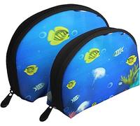 2 Pcs Cosmetic Bags Tropical Fish Undersea Travel Makeup Bag Shell Toiletry Women Handbag