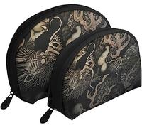 2 Pcs Cosmetic Bags Twin Dragons China Japan Cluture Travel Makeup Bag Shell Toiletry Women Handbag
