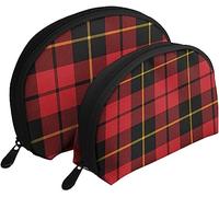 2 Pcs Cosmetic Bags Wallace Clan Red Tartan Travel Makeup Bag Shell Toiletry Women Handbag