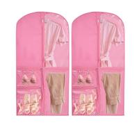 2 Pcs Costume Dance Garment Bag with 3 Clear Zipper Pockets for Suits Dress Cover, Travel & Competitions Protector(Pink)
