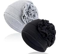 2 Pcs Cotton Chemo Headwear, Beanie Hat Head, Soft Turban Cap, Women's Sleep Caps, Chemo Cancer Hat with Flower Design, for Women with Hair Loss
