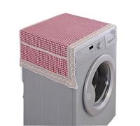 2 Pcs Cotton Linen Plaid Single Door Refrigerator Cover Cloth Washer Drum Curtain For Home(Red and white)