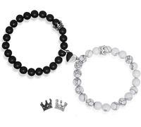 2 Pcs Couples Magnetic Bracelets - His and Hers Matching Set, Forever Bracelets for Couples, Perfect Long Distance Relationship Gifts and Valentines Presents，Romantic Pink Flower Design with Spacers
