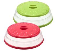2 Pcs Cover for Food Collapsible Microwave, Splatter Cover BPA free Food Colander Dishwasher Safe, Foldable, Fruit Tray, Round with Grip Handle（Green+Red）