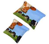 2 PCS Cow Against a Pasture Pocket Cosmetic Bag, Self-Closing Shrapnel Makeup Pouch, Portable No Zipper Mini Travel Make Up Bag for Headphones Coin Lipstick Cosmetics Earphones Jewelry Organizer