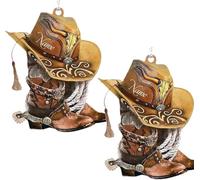 2 Pcs Cowboy Boots Hanging Ornament for Christmas Tree,Cowboy Boots and Hat Car Rearview Mirror Accessories,Xmas Decor Personalized Cowboy Boots and Hats Flat Acrylic Car Home Hanging Ornaments
