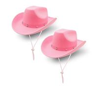2 Pcs Cowboy Hat for Women, Western Cowgirl Hat With Adjustable Drawstring, Outdoor Felt Wide Brimmed Hat, Wild West Fancy Dress Accessory, Pink