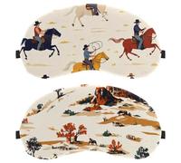 2 PCS Cowboys Wild West Rural Landscape Mountain Sleep Mask for Back and Side Sleeper, 100% Light Blocking Eye Mask, Adjustable & Breathable Sleeping Eye Cover, Zero Eye Pressure