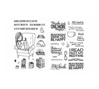 2 PCS Cozy Life Reading Coffee Drinking Lost in Book Clear Stamps Set DIY Scrapbooking Embossing Stencil Craft Cardmaking Gift Stentiments Words Cardstock Album Art Decoration