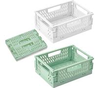2 Pcs Crates Desk Organizers with Handles, Large Plastic Baskets for Office Organization, Collapsible Crate Stacking Folding Storage Baskets for Home Kitchen Bedroom Bathroom Office - 30×20×12 cm
