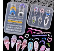 2 Pcs Cream Silicone Nail Molds, 3D Cake Icing Nail Art Mould with Embossed Piping Designs for Gel & Resin, Heart Lace Charms Clear Modeling Templates Nails Mold for Home Salon, Birthday & DIY Craft