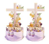 2 Pcs Creative 3D Pop-Up Easter Box Card with Cross, He Is Risen Greeting Religious Easter Cross Pop Up Card,Cute Chicks and Bunnies, Spring Flowers,Easter Greeting Cards, Gift for Kids,Son,daughter