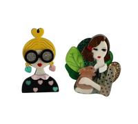 2 Pcs Creative Acrylic Brooches, Trendy Cute Acrylic Acetic Figure Brooch Women Suits Brooch Pins Sweater Scarf Coat Accessories, Acrylic, no gemstone
