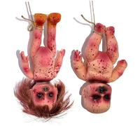 2 Pcs Creepy Doll Bloody Died Girl & Boy 10 In Halloween Scary Haunted Doll Hanging PVC Portable Horror Dolls for Haunted House, Prank Game