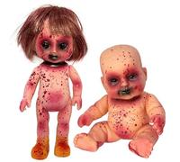 2 Pcs Creepy Doll Bloody Died Girl & Boy 10 In Halloween Scary Haunted Doll Hanging PVC Portable Horror Dolls for Haunted House, Prank Game, Living Dead Dolls, Creepy