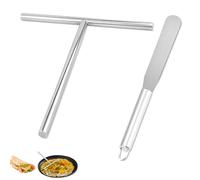 2 PCS Crepe Spreader and Spatula Kit, 19-32 Cm Batter Spreaders T-Shaped Stainless Steel Pancake Tools Cooking Crepe Maker Tools for Home Kitchen Cooking Baking Tool