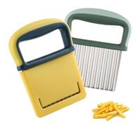 2 Pcs Crinkle Cutter,Crinkle Chip Cutte,Potato Chipper Chip Cutter,Stainless Steel Crinkle Cut Chips for Various Fruits and Vegetables in The Kitchen(Green + Yellow)