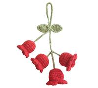 2 Pcs Crochet Flower Car Pendant, Handwoven Car Interior Hanging Pendants with 4 Cute Little Lily of the Valley Flowers Cute Bellflower Crochet Rearview Mirror Accessories (red)