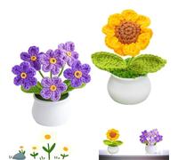 2 PCS Crochet Flowers Set, Crochet Plant Sunflower and Purple Forget Me Not, Delicate Crocheted Flowers, Suitable as a Commemorative Birthday Gift for Women and Girls
