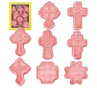 2 Pcs Cross Cookie Cutter Set - 8Pcs Cross Fondant Molds PP Material,Cartoon 3D Embossed Cookie Cutter for Chocolate Cake Fondant Clay Cupcake Candle Baptism Keloc