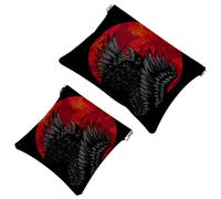 2 PCS Crow Red Blood Moon Pocket Cosmetic Bag, Self-Closing Shrapnel Makeup Pouch, Portable No Zipper Mini Travel Make Up Bag for Headphones Coin Lipstick Cosmetics Earphones Jewelry Organizer