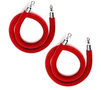 2 Pcs Crowd Control Rope,Queue Barrier Rope with Silver Hooks,Velvet Stanchion Rope,Velvet Hanging Rope for Wedding,Movie,Theaters,Grand Openings(Size:4ft/120cm,Color:Red)