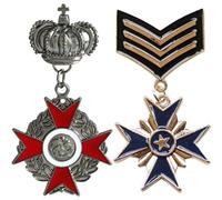 2 Pcs Crown Cross Medal Brooch Pin Vintage Lapel Clip Hats Scarf Suit Brooch Badge for Costume Decoration