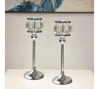 2 Pcs Crystal Bowl Tealight Candelabra Votive Candle Stand, Wedding centerpieces for Tables Crystal Candlestick，Centerpiece Table Decorations (Silver 2PCS)