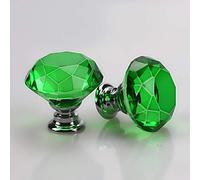 2 PCS Crystal Glass Door Knobs 30mm Diamond Drawer Knobs Sparkle Cabinet Pull Handles with Screws Wardrobe Cupboard Decorating (Green)