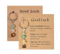 2 Pcs Crystal Keyring - Healing Stones Keyring, Natural Gemstone Good Luck Charm, Bag Charm for Women Teacher Colleagues Friend Congratulations Retirement Graduation Motivational Gifts with Card