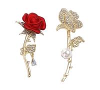 2 Pcs Crystal Pearl Rose Flowers Brooches Pins, Beautiful Rhinestone Alloy Floral Design Brooch Pins Fashion Clothing Accessories for Women Girls