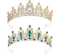 2 PCS Crystal Rhinestone Tiara Crown - Elegant Princess Bridal Hair Accessories, Sparkling Crystal Headband for Women Wedding Birthday Party Prom Cosplay Photography