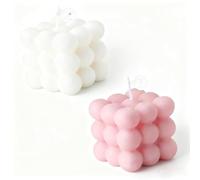 2 PCS Cube Bubble Candles - Soy Wax Scented Aromatherapy Smokeless Candles for Home Decor in White & Pink