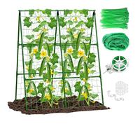 2 PCS Cucumber Trellis for Raised Bed, 33"x47" A-Frame Garden Trellis for Climbing Plants Outdoor with Climbing Net and Plant Support Clip for Cucumber, Vegetable, Flowers