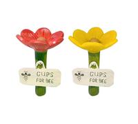 2 Pcs Cups for Bees, Flower Shaped Pollinator Bee Watering Station, Drinking Feeder with Stake Base, Bee Cups for Garden, Yard and Lawn (Red and Yellow)