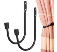 2 Pcs Curtain Drapery Holdbacks - Metal Black Curtain Tie Backs with Screws, Wall Mounted Curtain Holders for Drapes, Curtain Hooks for Living Room, Bedroom, Window Curtain Accessories