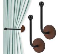 2 PCS Curtain Holdbacks Adhesive Curtain Tie Backs Hooks, L Shaped Curtain Holdbacks No Drill Black Tie Backs for Curtains, Wall Mounted Curtain Hooks for Home Decor Living Room Bedroom