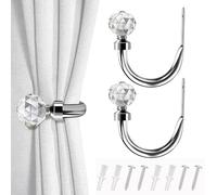 2 PCS Curtain Holdbacks, U Form Crystal Ball Decorative Curtain Tie Backs Hooks, Tie Backs for Curtains for Living Room & Bedroom Drapes Hold (Silver)