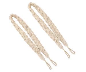 2 PCS Curtain Rope Tiebacks Natural Cotton Hand Knitting Curtains Tied Rope Tie Backs Decorative Beige Boho Braided Drapery Drape Holdbacks Curtain Ties Buckle Cord