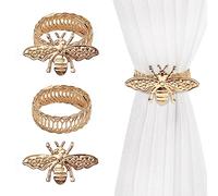 2 Pcs Curtain Tiebacks Alloy Drapery Holdbac,Modern Gold Bee Simple Style Curtain Tie Backs Strenchy Wire Rope Curtain Straps,No Drilling Curtain Tiebacks for Home Decor Thick or Thin Window Draperies