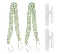 2 Pcs Curtain Tiebacks, Quality Blind Cord Safety Device, with 1 Pair Green Curtain Tie Backs, Blind Hooks for Cord, Adhesive Wall Hooks Wrap Cleats, Holdbacks, for Home Office Blinds Curtains