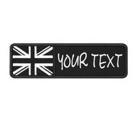 2 PCS Custom Name Patch, Personalised United Kingdom Flag Tag with Embroidery Text Hook & Loop Name Tapes for Military Gear, Bags & Uniforms (Black-White)