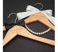 2 Pcs Custom Wedding Hanger For Bride And Groom, Personalised Engraved Name And Date Wooden Bridal Hangers, Mr & Mrs Hanger With Bow, Wedding Gift